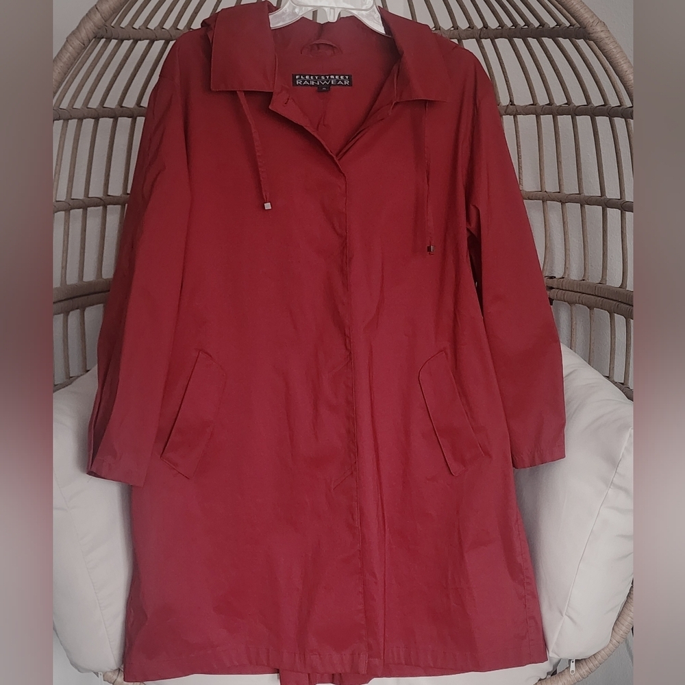 Fleet Street Red Womens Lightweight Rain Trench Coat Pockets Button Front Sz XL